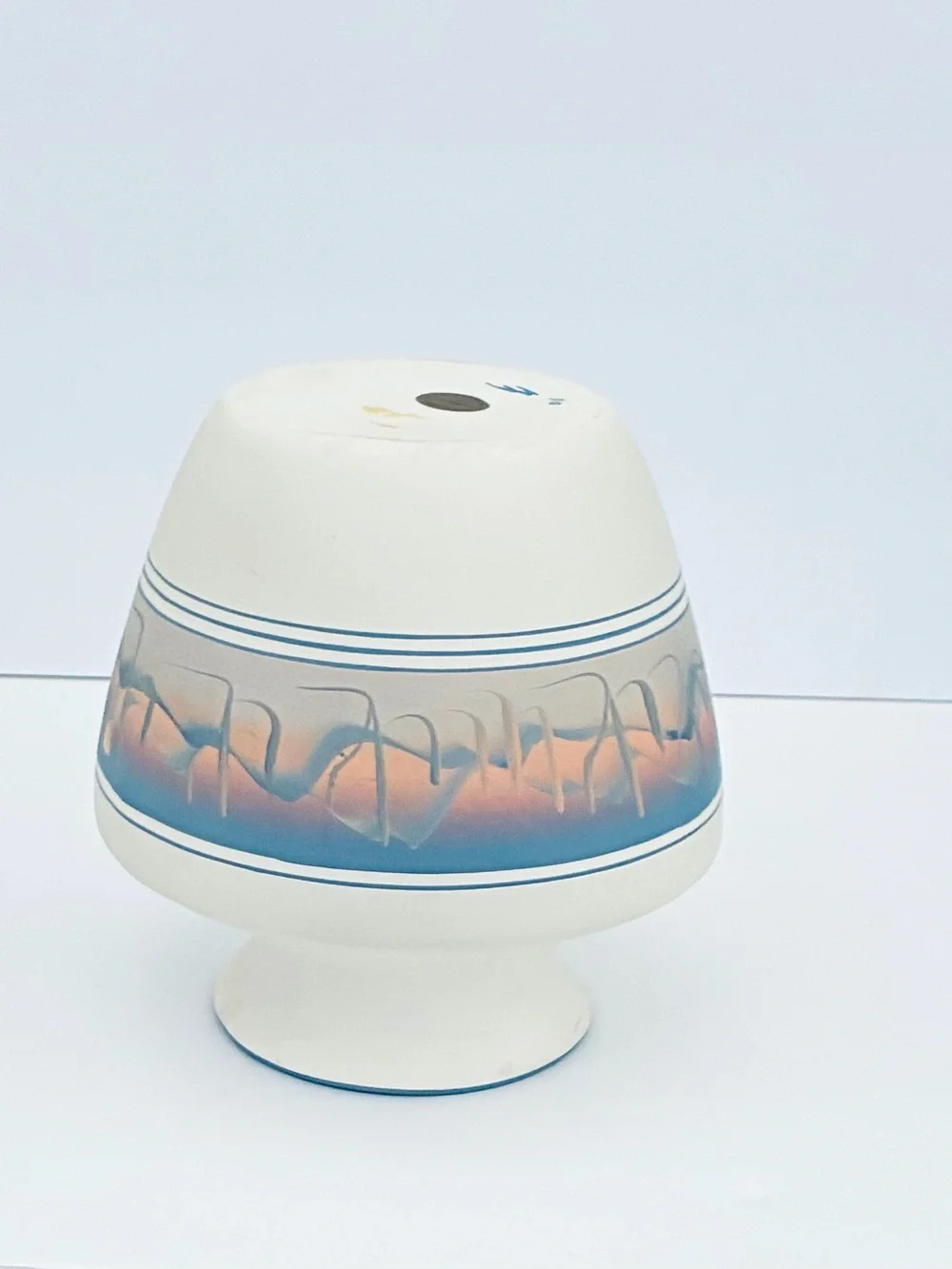 Vintage New West Pottery Hand-painted Vase Southwestern Desert Sunset Blue Rim